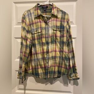 Chaps Yellow and Blue Plaid Casual Shirt